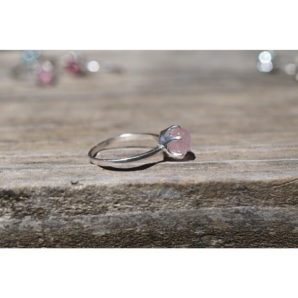 Morganite engagement ring set, raw crystal ring size 3 4 5 6 7 8 9 10 11 12 13 - Picture 7 of 9